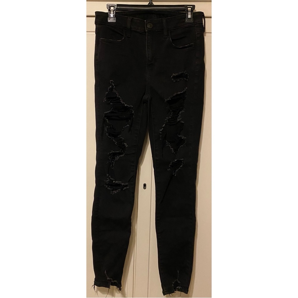 American Eagle Outfitters Black Ripped Skinny Jeans Sz 8